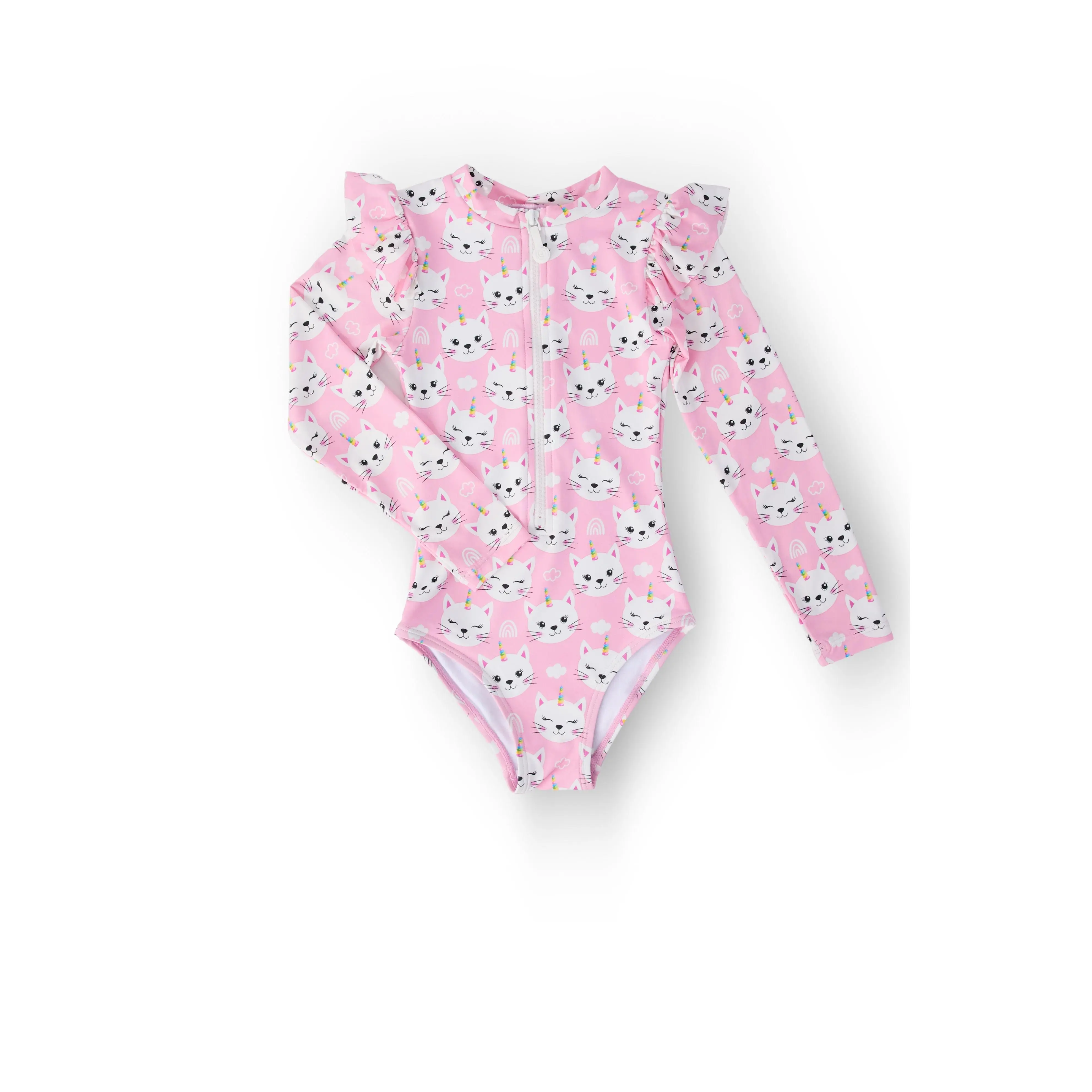 Unicorn Kitties L/S Flutter One-Piece Swimsuit