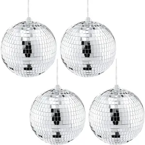 4 Pack 6 Inch  Disco Balls, Multi-purpose Occasion Disco Balls with Hanging String, Glass Material,  for Parties, Weddings, and DJ Light Effects