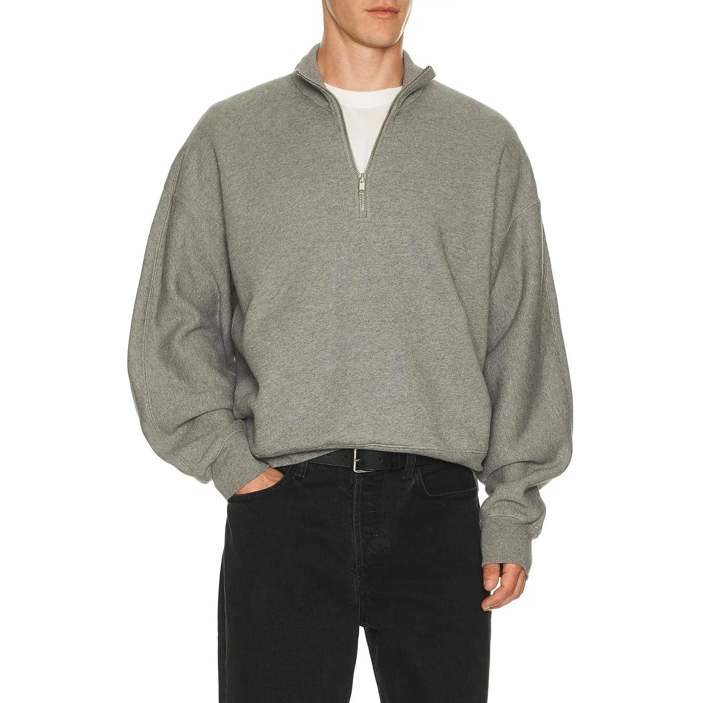AGOLDE Idris Quarter Zip Sweater in Grey Heather