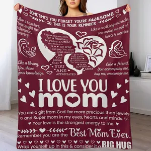 I Love You Mom Blanket, Best Mom Ever Throw Blanket, Mother's Day Gift for Mom, Soft Cozy Flannel Blanket for Bed Couch, Mom Appreciation Gift from Daughter Son, Birthday Gift for Mom