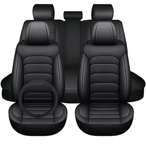 For Toyota Tacoma Car Seat Cover 5 Seats All-Season PU Leather Anti-Scratch Waterprrof Front Rear Seat Protector Cushion pad Full Set & Car Steering Wheel Booster Cover ,Automotive Interior Decoration