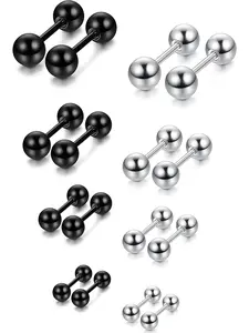 8Pairs Screw Back Stud Earrings for Women Men Stainless Steel Ball Stud Earrings CZ Star Barbell Screw Back Cartilage Earring Piercings