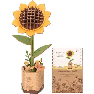 Robotime 3D Flower Wooden Puzzles for Adults-Sunflower, DIY Wooden Flowers Model Kit Building Set Crafts (86PCS) TW011 Sunflower
