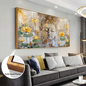Wall Art Abstract Buddha Lotus Zen Art Modern Art Oil Painting 1.8in Thick Living Room Bedroom Dining Room Home Office Decorated Porch Meditation Meditation Large Frame with Hooks Can Be Hung