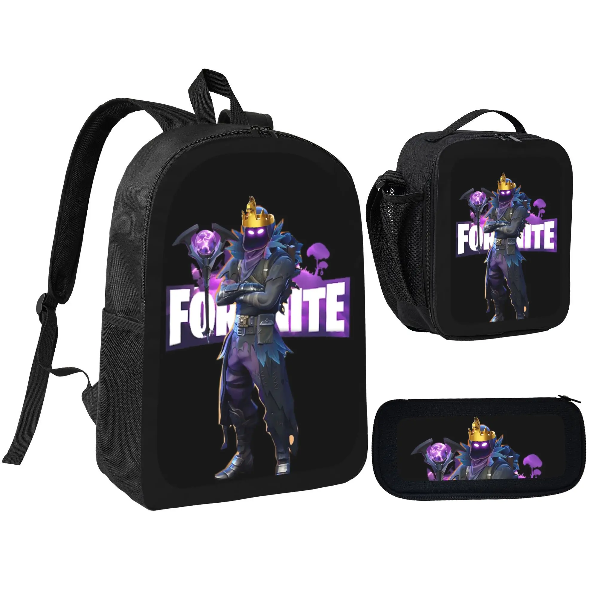 Neon Storm Video Game Character Print Daypack Combo, Multi-Functional Outdoor Backpack With Adjustable Strap Lunch Carrier And Accessory Pouch