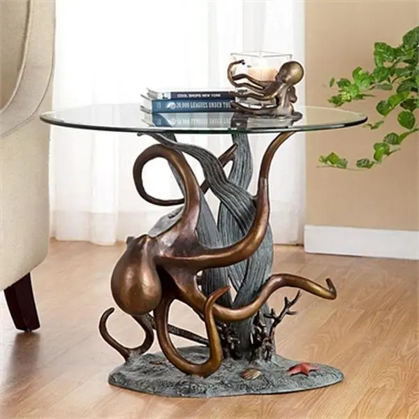 SPI Home 34622 Marine Theme Octopus Sea Creature Metal Side Table - Aluminium, 21.5h x 24w x 24d in, 29.5 lbs, Indoor, Budget-Friendly