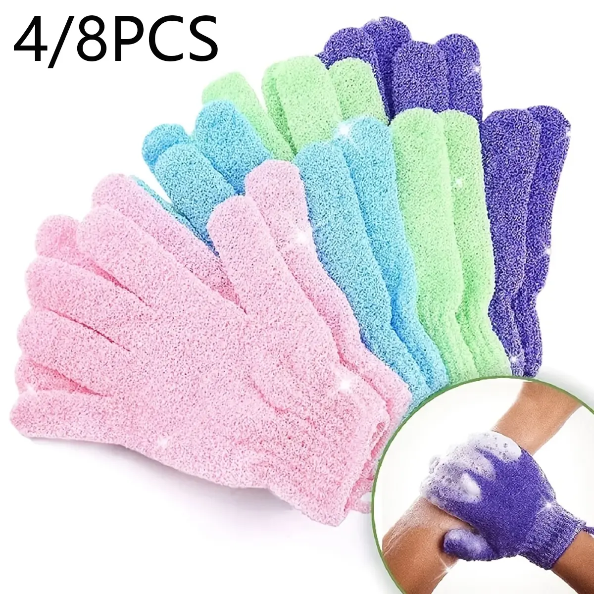 Double-Sided Exfoliating Bath Gloves, Exfoliant Scrubber Glove, Spa Massage Shower Gloves, Body Scrub Cleaning Accessories, Body Care Tool, Bathroom Accessories, Smooth Skin, No Fragrance, 4/8 Pieces