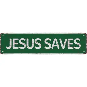 Street Sign Metal Tin Signs Jesus Saves Vintage Signs Retro Tin Signs Aluminum Sign For Kitchen Home Garden Wall Bar Cafe Decor 4X16 Inches