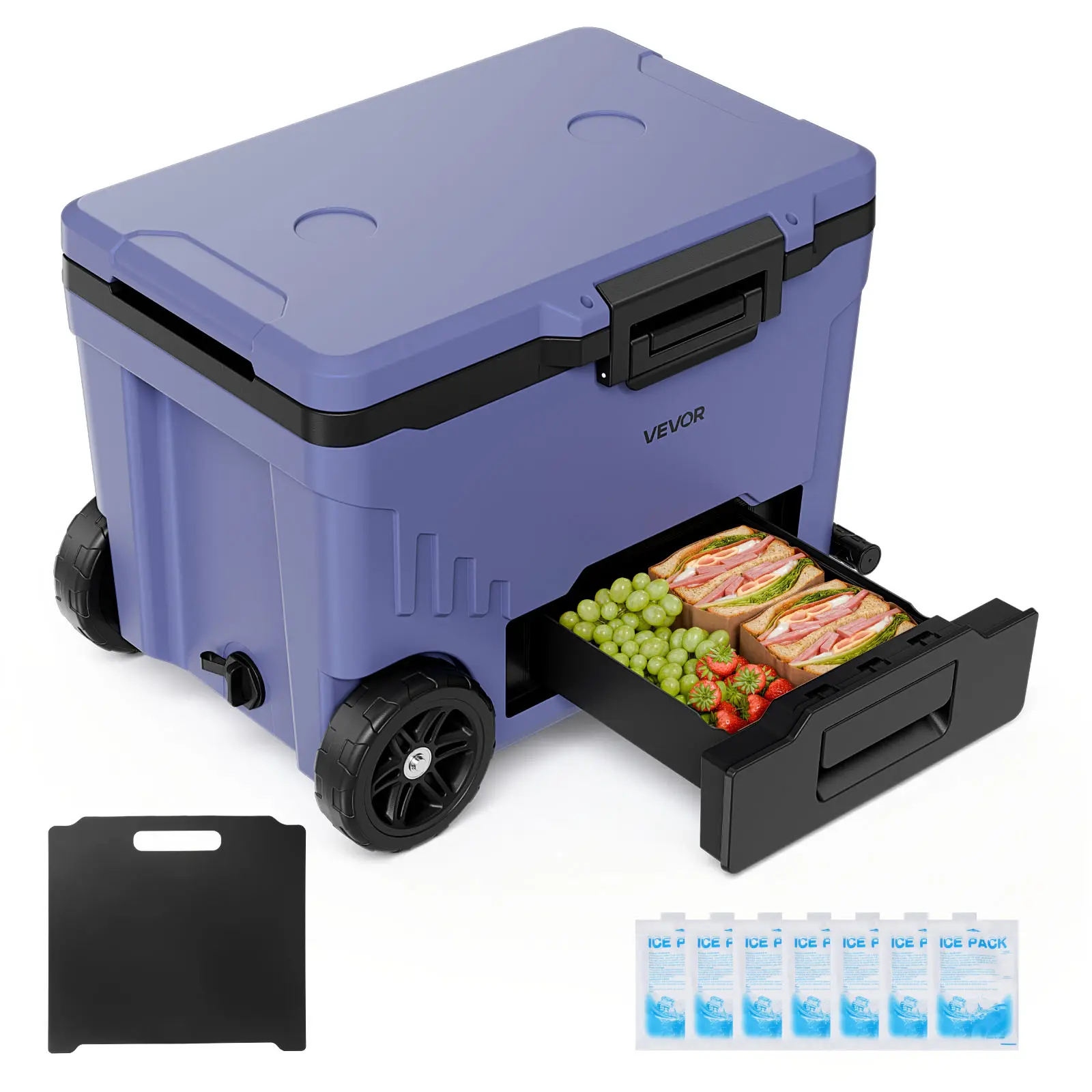 【SummerFinds】VEVOR 45 QT Wheeled Cooler - Hard Shell Insulated Ice Chest, 6.9" Wheels, Dual-Zone Drawer Double Compartment Cooler, Outdoor Camping Supplies & Camping Accessories for Fishing