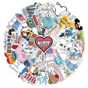 50 Nurse Series Stickers Cartoon Medical Student Hospital Decoration Phone Toy Notebook DIY Wall Decals Suitable for Nurses Day Halloween Christmas