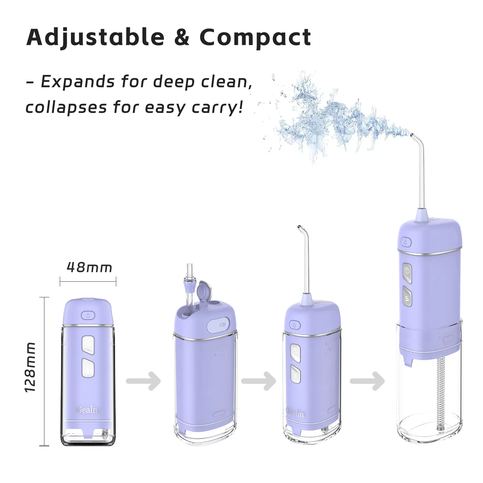 Gealm Mini Portable Rechargeable Oral Irrigator - Waterproof Cordless Water Flosser with 3 Modes, 4 Nozzles, IPX7 Rating, Removable Compact Adjustable Design for Home & Travel Cleansing