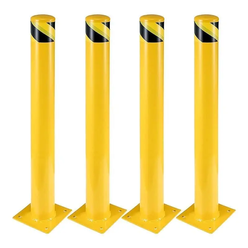 Garvee Safety Bollard 4 Packs, 42 in Height Bollard Post, 4.5 in Diameter, Yellow Safety Steel Bollard Post With 16 Anchor Bolts, for Traffic Control, Driveway Barrier and Parking Pole