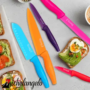 MICHELANGELO Multi-functional Knife Set, 5 Piece Kitchen Knife Set with 5 Covers, tainless Steel Knives Set for Kitchen, 5 Rainbow Knives & 5 Sheath Covers