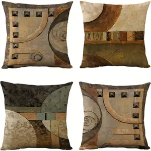 4pcs-Vintage Geometric Throw Pillow Covers,  Decorative Zippered Cushion Cases for Couch and Bed, Machine Washable, Woven Pillowcases for Various Room Types, Single-sided Printing Without Pillow Core, Home Textile