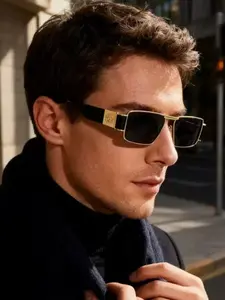 New Vintage Small Frame Rectangular Fashion Glasses, Men's Classic Versatile High-End Casual Style Decorative Eyewear, Square Frame Sunglasses