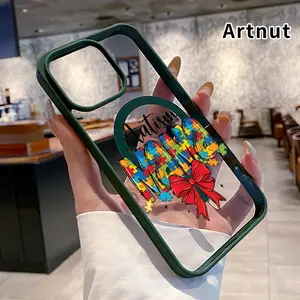 Magnetic Case for iPhone 16 Pro Max 15 16E 14 Plus 13 12 Mini 11 Promax X XS XR XSMax Autism Mama Bow Pattern Acrylic Back TPU Edges Shockproof Ultra Thin Mobile Phone Cover Gift for Girl