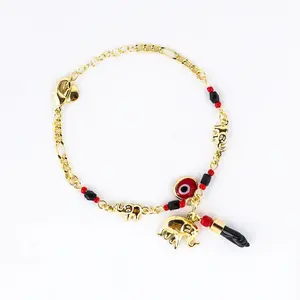 Trendytry 14K Real Gold Plated Elephant Evil Eye Bracelet Jewelry Adjustable Hypoallergenic Bohemian Style Anklet for Women