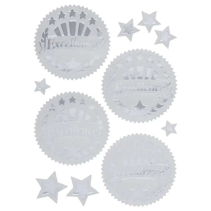 Silver Embossed 'Excellence' Award Seal, Pack of 32