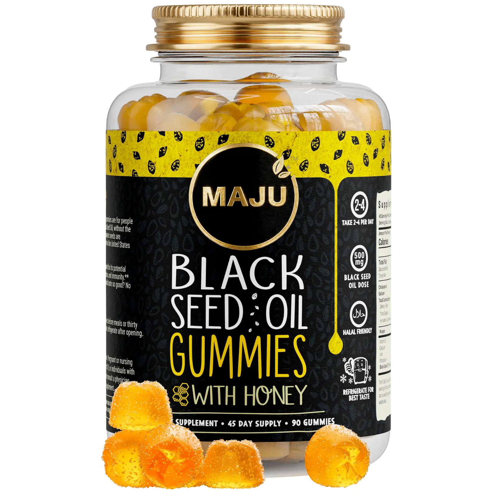 MAJU Black Seed Oil Gummies with Honey 90ct Natural Vitamin Optimum for Hair Skin Nails Gut Gummy Supplement 250mg per Gummy 45 Day Supply Edible Healthcare Dietary