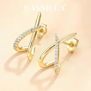 CASSIECA 1pairs Cubic Zirconia Earrings Studs for Women 925 Sterling Silver Stud Earring Hypoallergenic Cubic Zirconia Stud Earrings for Sensitive Ears Small Minimalist Dainty Earring Trendy Jewellery Gifts, Crisscross, Daily Wear Summervibes