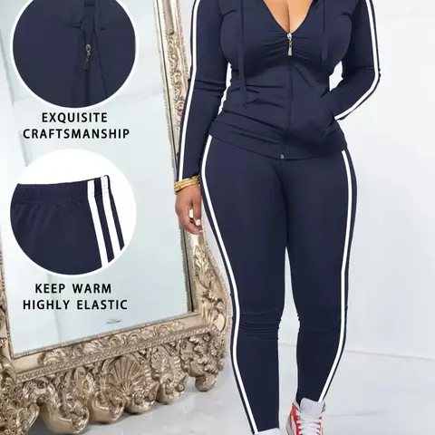 Women's Fall Zipper Knit Hoodie and Skinny Pants Outfit Set, Casual Minimalist Aesthetic Long Sleeve Pullover with Pocket Design, Solid Two-Piece for Everyday Wear, Solid Loungewear Set
