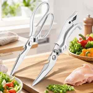 Cut Through Bones Like Butter – No More Struggles!  Safety Lock, Anti-Slip Grip, All-Purpose Kitchen Scissors (2-Pack, Stainless Steel)
