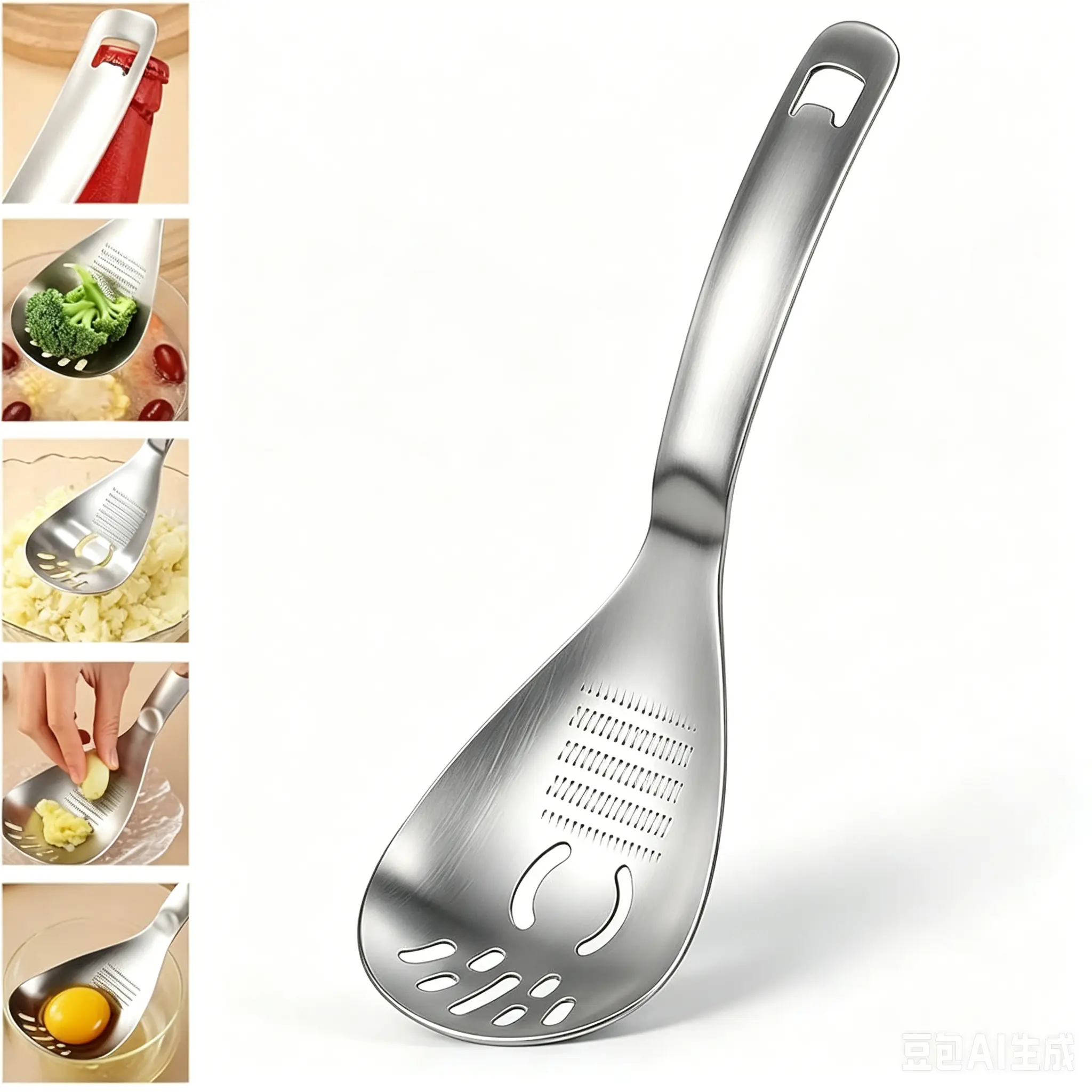 5 in1 Egg Separator For Raw Eggs With Potato Masher Multifunction Cooking Spoon, Egg Yolk Separator, Grater Plate, Bottle Opener & Slotted Spoon - 304 Stainless Steel, MEIYUSHENG Kitchen Utensils Draining