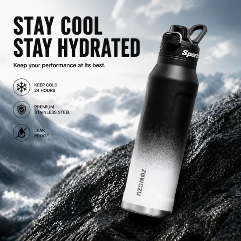 24/32/50oz Vacuum Insulated Stainless Steel Water Bottle with 2-in-1 Straw & Sip Lid, Leakproof Double-Wall Travel Tumbler Flask, 12H Hot/24H Cold, Large-Capacity Portable Sports Drinkware for Men & Women, Gym, Office & Outdoor Use