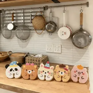 Cute Animal Wood Pulp Sponge, 5 Pack Kitchen Dish Scrubber, Non-Scratch, Reusable, Absorbent Cleaning Sponge for Dishes Pots, Panda/Bear/Cat/Pig Design