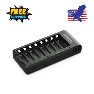 8 Bay AA AAA Battery Charger, USB High-Speed Charging for Ni-MH, No Adapter
