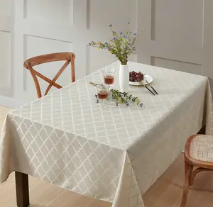HLC.me Modena Lattice Tablecloth for Square and Rectangle Tables Premium Jacquard Fabric Geometric Pattern Durable Cotton Water Resistant Machine Washable for Dining Family Dinners Formal Events Classic Design