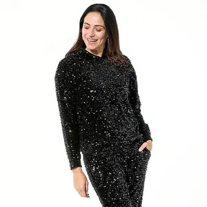 G by Giuliana Black Label Sequin Velour Knit Hoodie