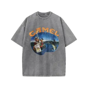 Camel Joe Fishing Graphic Washed Black Loose Plus Size T-Shirt, Vintage Outdoor Short Sleeve with Lake and Bass Fishing Print, Unisex Casual Crew Neck Top, Trendy Apparel for Outdoor & Daily Wear, Ideal Gift Choice, Available in Multiple Colors and Sizes