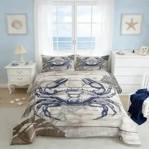 Crab Comforter Set,Lighthouse Bedding Set for Kids Girls Women Adults Nautical Theme Comforter Anchor Quilted Duvet Set,Bedroom Collection