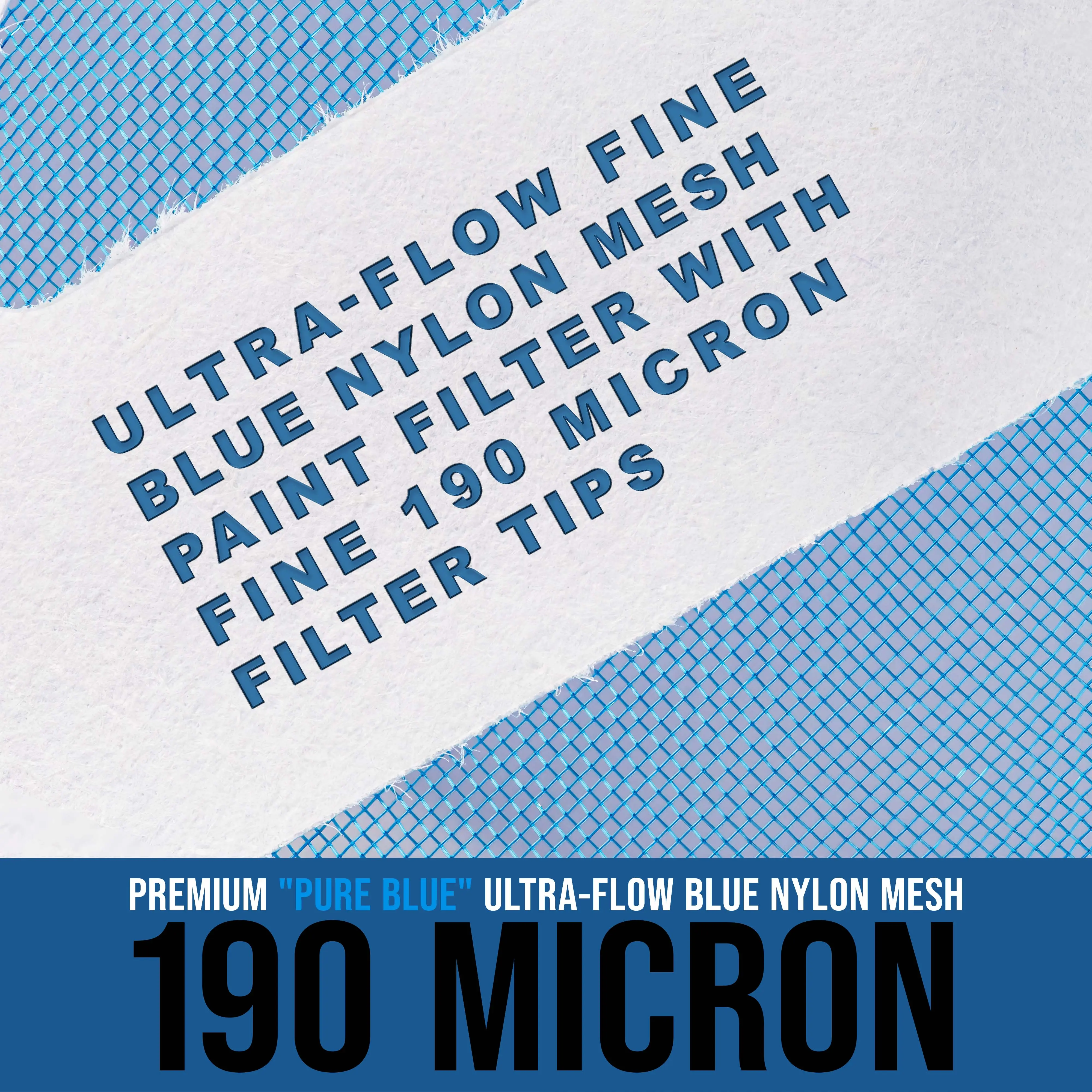 190 Micron Filter Tips Ultra-Fine Paint Strainer (50 Pack) - Pure Blue Nylon Mesh Cone Strainer - Paint Filter Cones for Auto, House & Hobby
