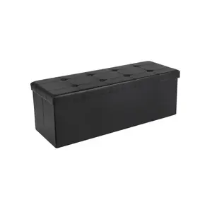 SONGMICS Black Folding Storage Ottoman Bench with Lid