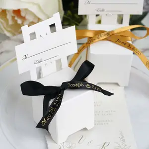 100 Pack Personalized Chair Shaped Wedding Favor Gift Box / Place Card Holder With Satin Ribbon