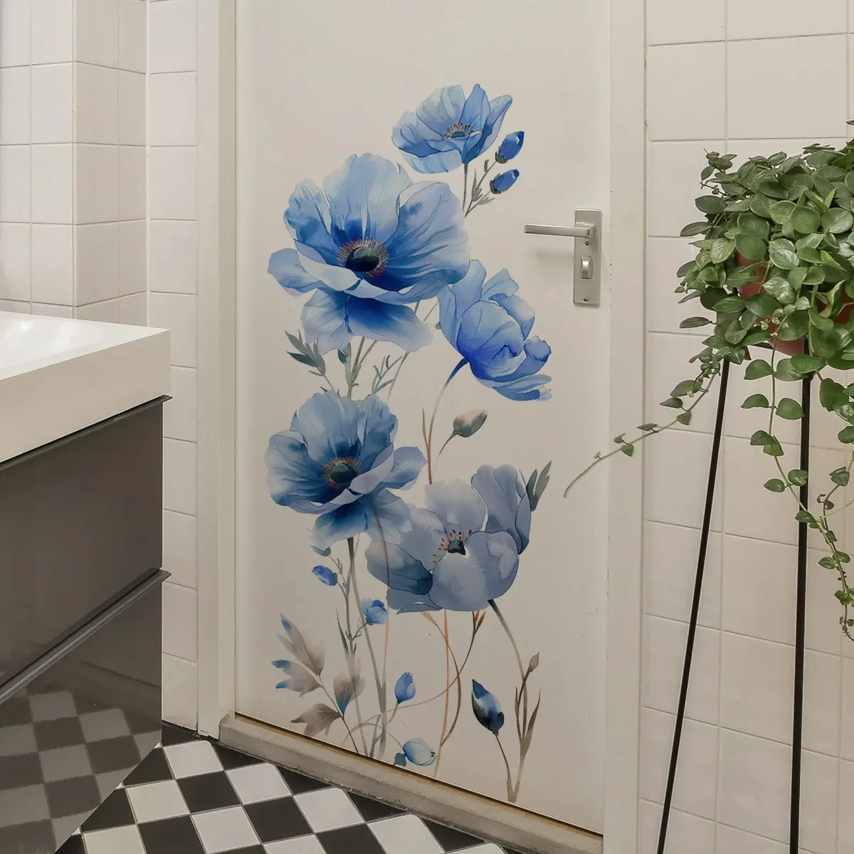 A piece of (30*60cm) blue lotus flower Flower Design Decorative wall sticker for living room, bedroom, bathroom and home background decoration Decorative Stickers Decorative Decal M18893-YC