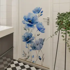 A piece of (30*60cm) blue lotus flower wall sticker for living room, bedroom, bathroom and home background decoration M18893-YC