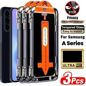 3 Pcs Full Cover Privacy Tempered Glass Screen Protector For Samsung Galaxy A17 A07 A37 A57 A16 A26 A36 A56 A15 A25 A35 A55 A14 A24 A34 A54 A73 A53 5G A52 A52S A32 5G A12 Dedicated Tempered Glass Film, 9H+ Hardness, Anti-Scratch Protection