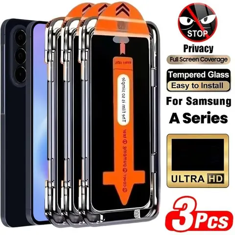 3Pcs Full-Coverage Privacy Smartphone Protective Screen Protector for Samsung Galaxy A17 A07 A37 A57 A16 A26 A36 A56 A15 A25 A35 A55 A14 A24 A34 A54 A12 Series, 9H Hardness, Transparent, Anti-Scratch Protection Accessories, Phone Screen Protectors