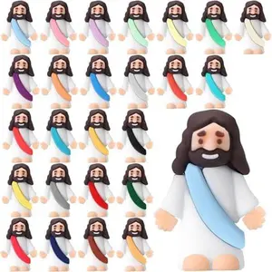 25 Pcs Little Jesus Figures Original Design Mini Rubber Jesus Toys to Hide and Seek Religious Party Favors Sunday School Baptism Gifts(Comprehensive Colors)