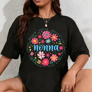 100% Cotton Nonna Mothers Day for Grandma Wildflower Floral Women T-Shirt