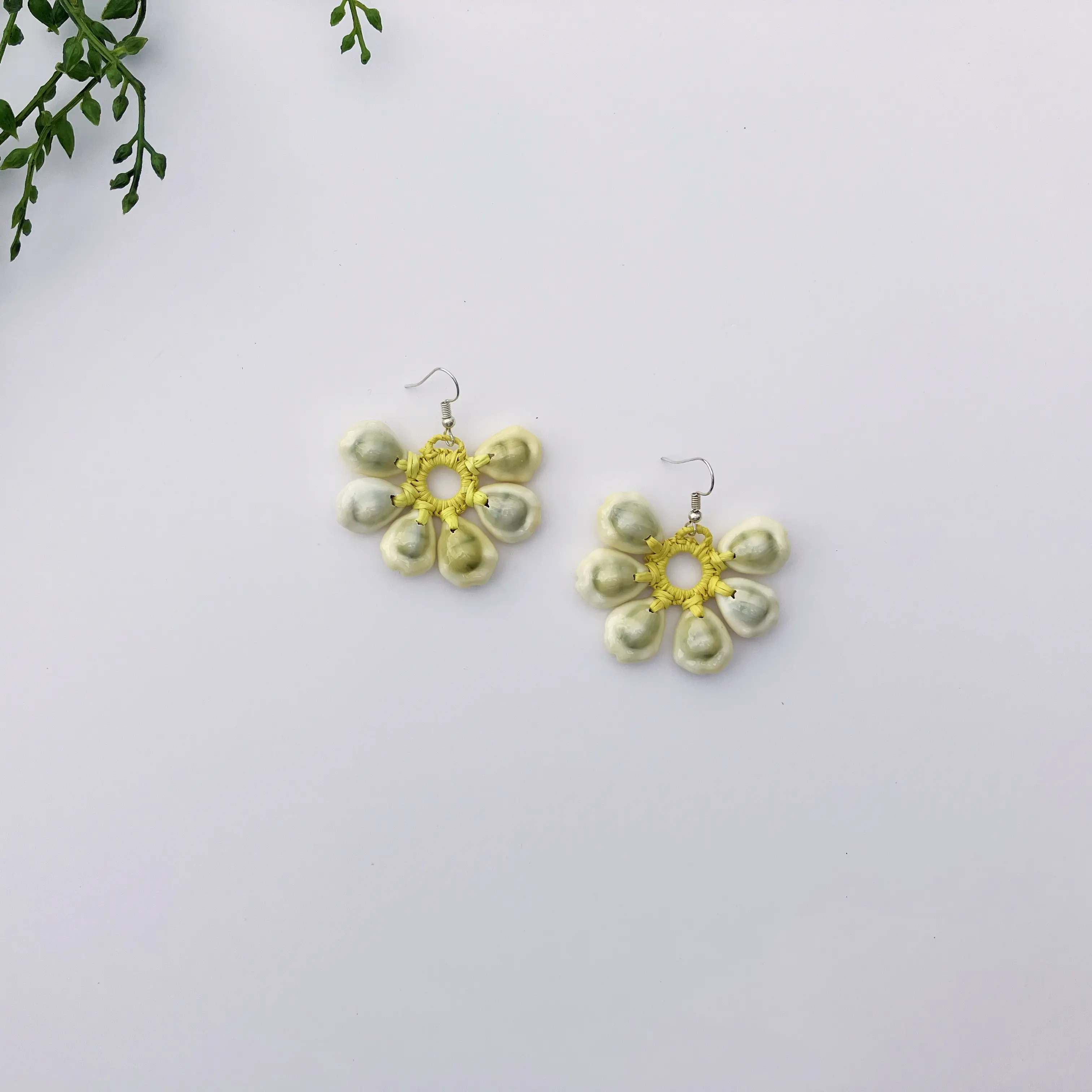 Micronesian Earrings - Pop of Yellow Light Money Cowrie Shells