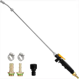 28 Inch Sprayer Wand,1/4" & 3/8" Brass Barbs Universal Hose Sprayer Wand Replacement,Stainless Steel Sprayer Wand with Shut off Valve 2 Hose Clamps and 1/2" Hose Quick Connector