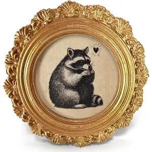 Funny  Small Round Picture Frame 4in, Rustic  Mini  Photo Frame for TableTop Wall Art Decor, Cute Ornate Art Prints Gifts for Bedroom Office 2.64in Photo