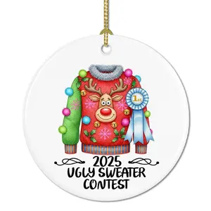 Ugly Sweater Contest Winner Ceramic Ornament 2025, Funny Christmas Trophy Award Ribbon, Holiday Party Prize Decoration 65R