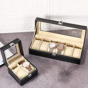 2/3/6 Slot Luxury Large Capacity Watch Storage Box, Display Stand Holder For Watches, Bracelets, Suitable For Men And Women, Mechanical & Electronic Watch Organizer. Elegant Black PU Leather Case With Safety Barrier - Can Hold Watches, Perfect Gift Displa
