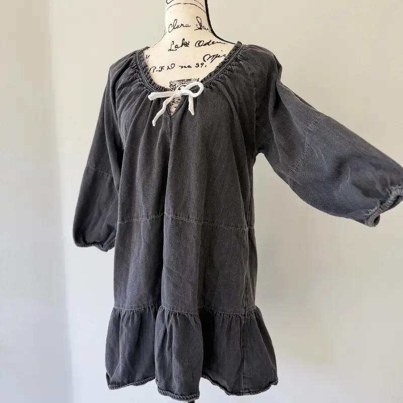 American Eagle Denim Dress Oversized Ruffle Hem Black washed Casual Womenswear
