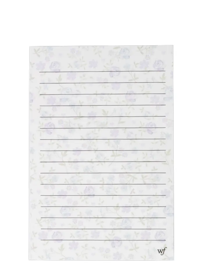 Lilac and Blue Floral Notepad | Limited Edition Trendy Note Pads | Raised Protective Black Bumper | Women Owned Small Business | White Background Light Blue and Lavender Lilac Pattern Background | Gift for Her